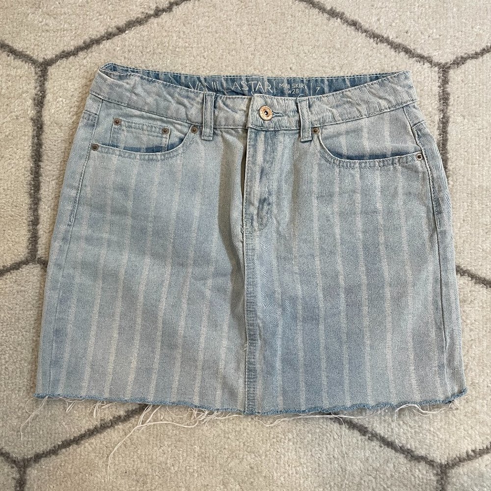 Vanilla Star Striped Blue Denim Mini Skirt